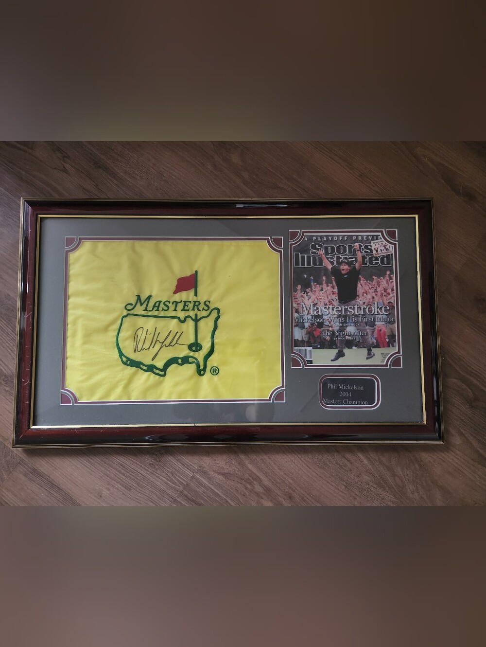 PHIL MICKELSON signed 2004 Masters flag PGA Augusta